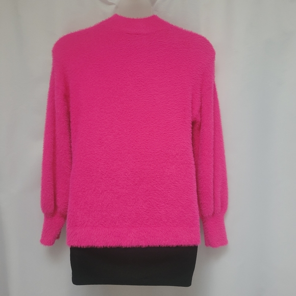 Chicos Eyelash Sweater Hot Pink Soft fuzzy Long Sleeve Mock Neck Size 1 Med - Picture 1 of 13